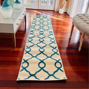 Brand New Hallway Ivory and Green Runner Rug 2x8 Feet